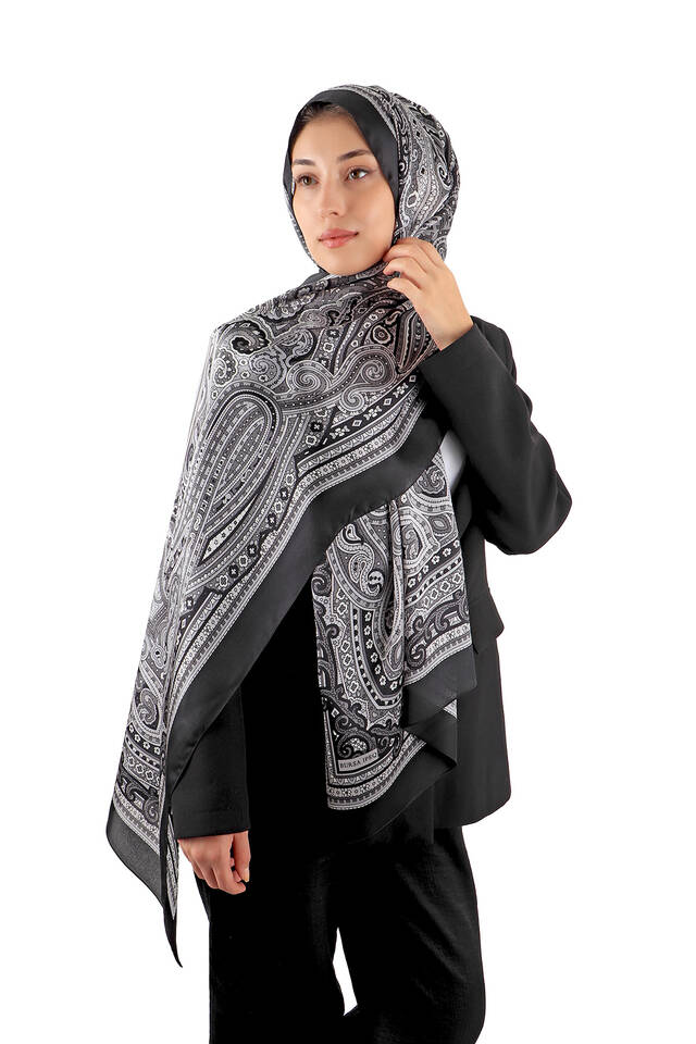 Grey Marrakesh Pattern Sura Silk Scarf - 2