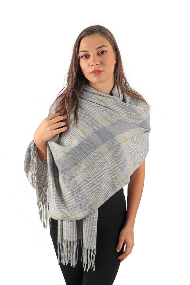 Grey Smoke Patterned Winter Shawl - 2