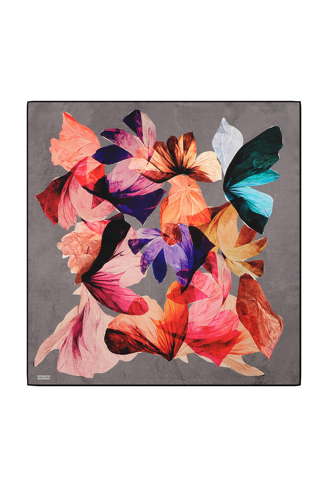 وشاح مربع من الحرير بنمط هارموني رمادي 