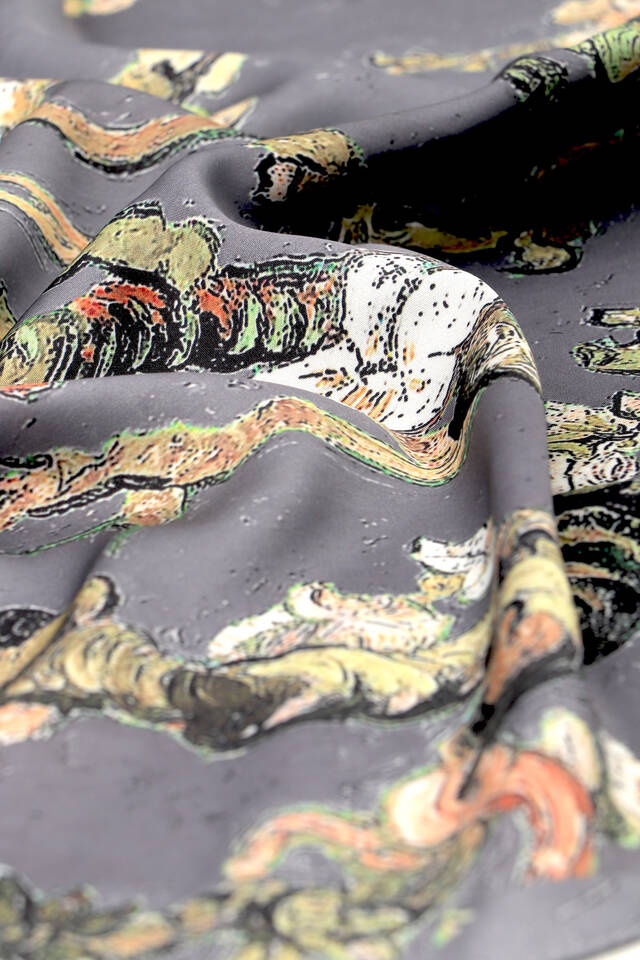 Gri Badem Çiçeği Desen İpeksi Mendil - 3