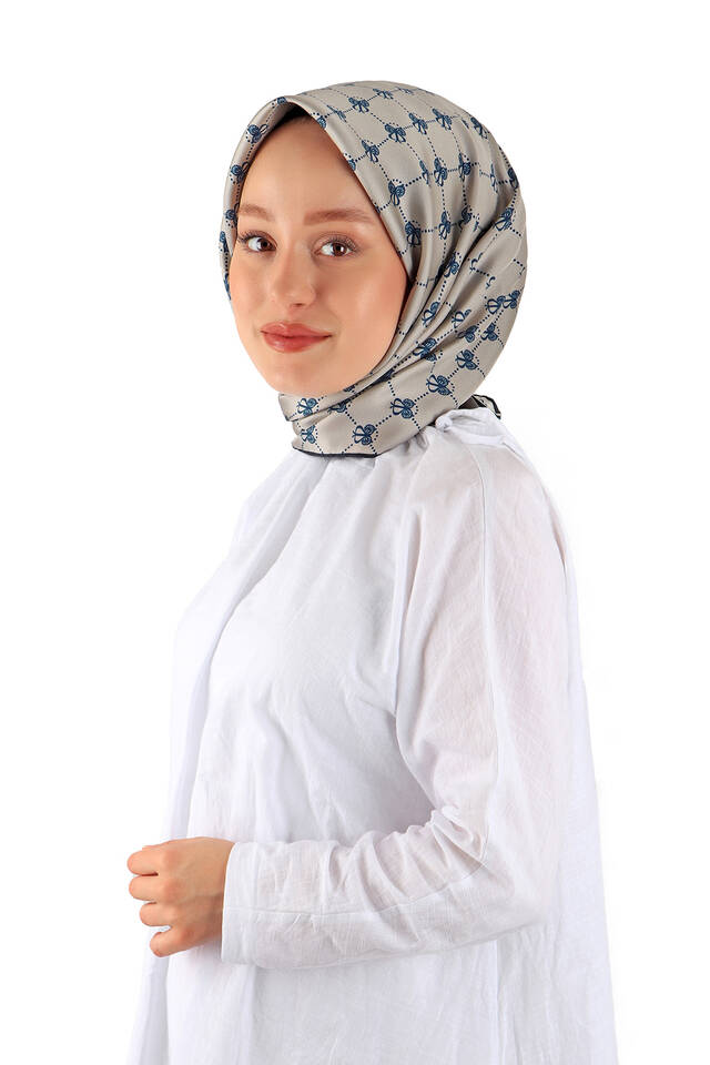 Gri Kelebek Monogram Twill İpek Eşarp - 2