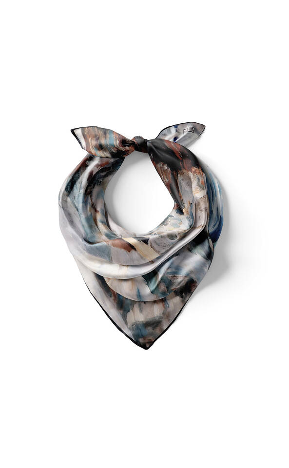 Gri Şapkalı Kadın Desen İpek Mendil - 2