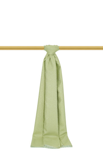 Açık Yeşil Halka Desen Jakarlı İpek Şal 