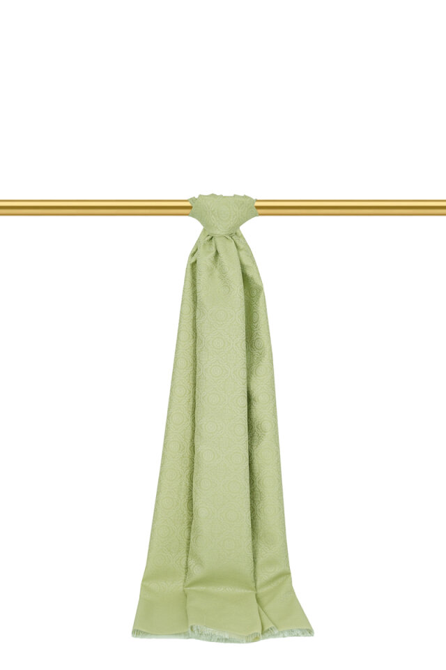 Açık Yeşil Halka Desen Jakarlı İpek Şal - Bursa İpek