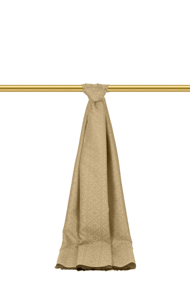 Bej Halka Desen Jakarlı İpek Şal 