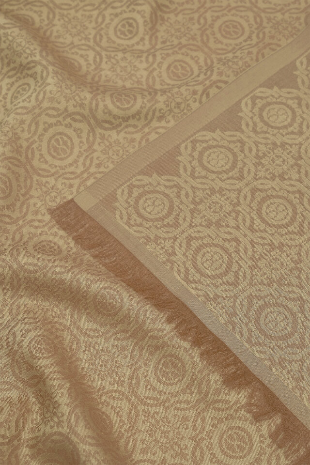 Bej Halka Desen Jakarlı İpek Şal - 3