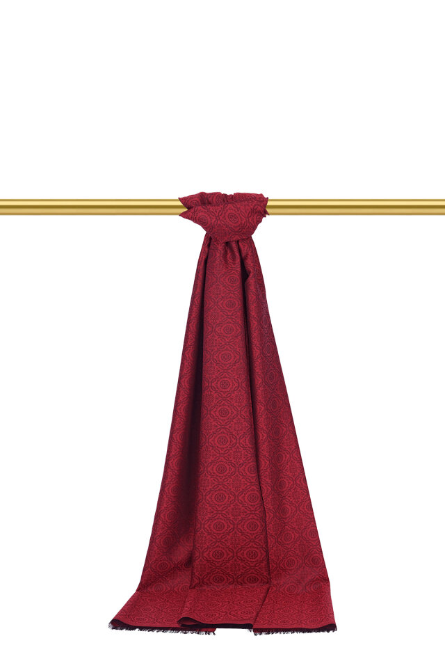 Bordo Halka Desen Jakarlı İpek Şal - 1