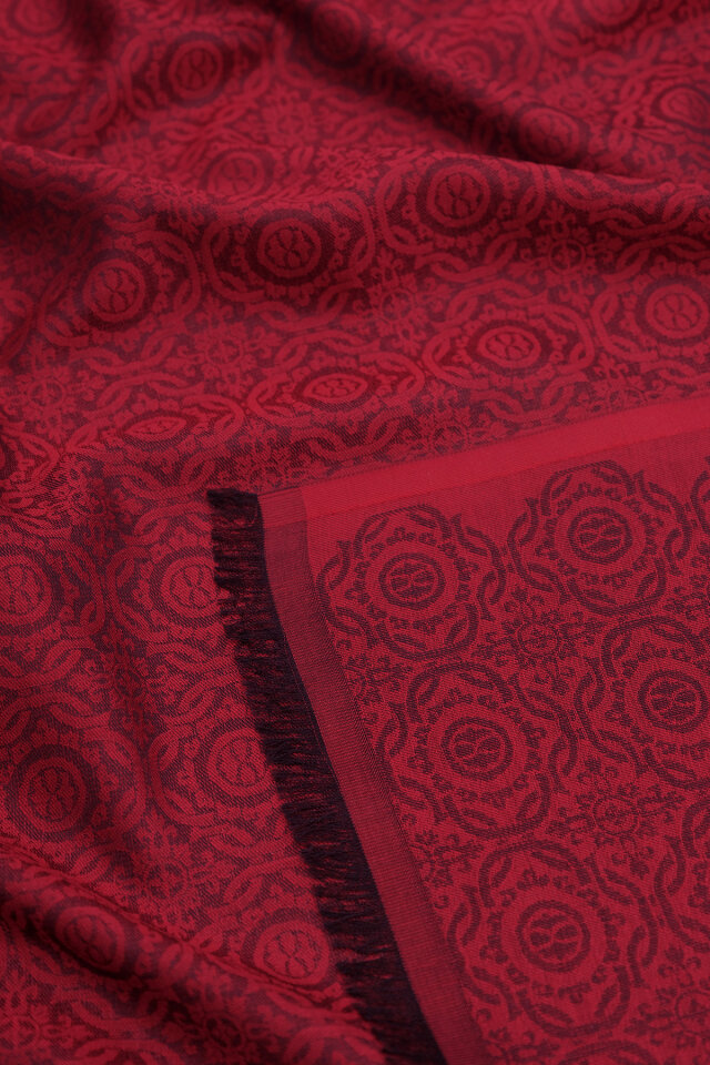 Bordo Halka Desen Jakarlı İpek Şal - 3