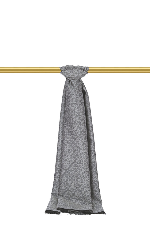 Füme Halka Desen Jakarlı İpek Şal 