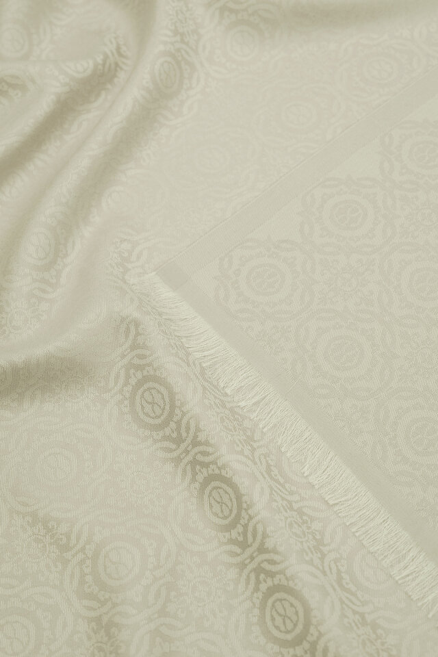 Krem Halka Desen Jakarlı İpek Şal - 3