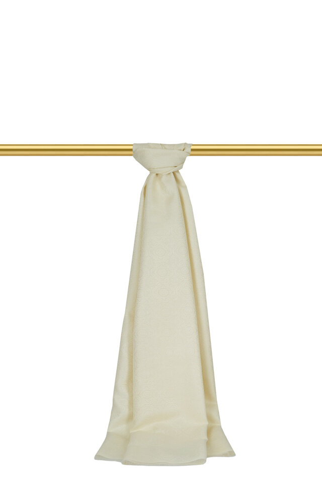 Krem Halka Desen Jakarlı İpek Şal - Bursa İpek