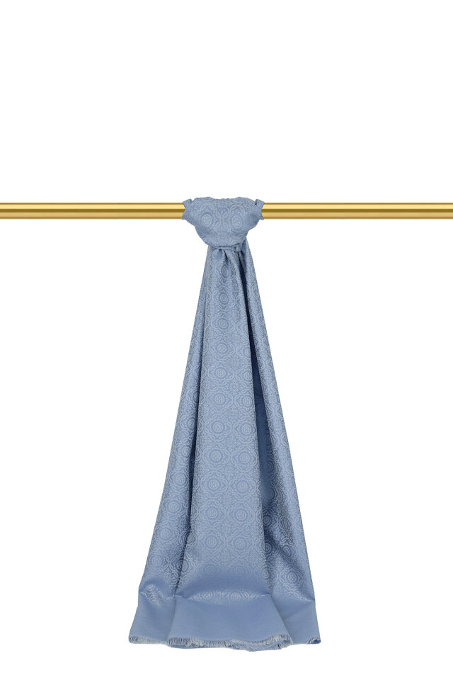 Mavi Halka Desen Jakarlı İpek Şal 