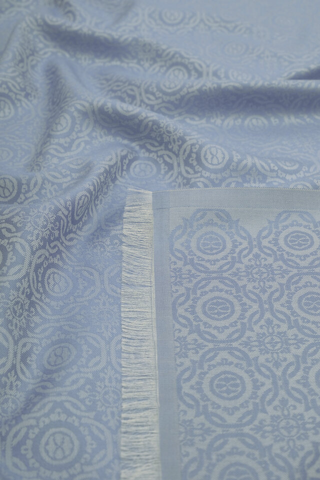 Mavi Halka Desen Jakarlı İpek Şal - 3