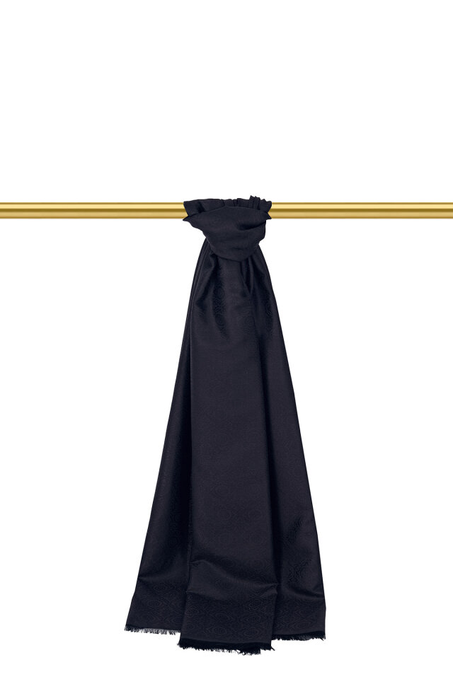 Siyah Halka Desen Jakarlı İpek Şal 