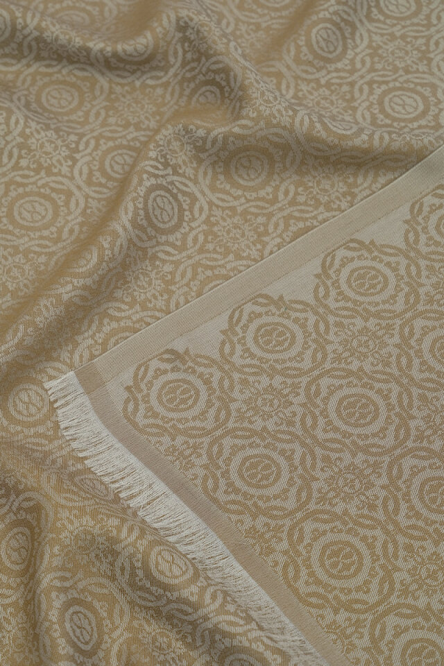 Yağ Yeşil Halka Desen Jakarlı İpek Şal - 3