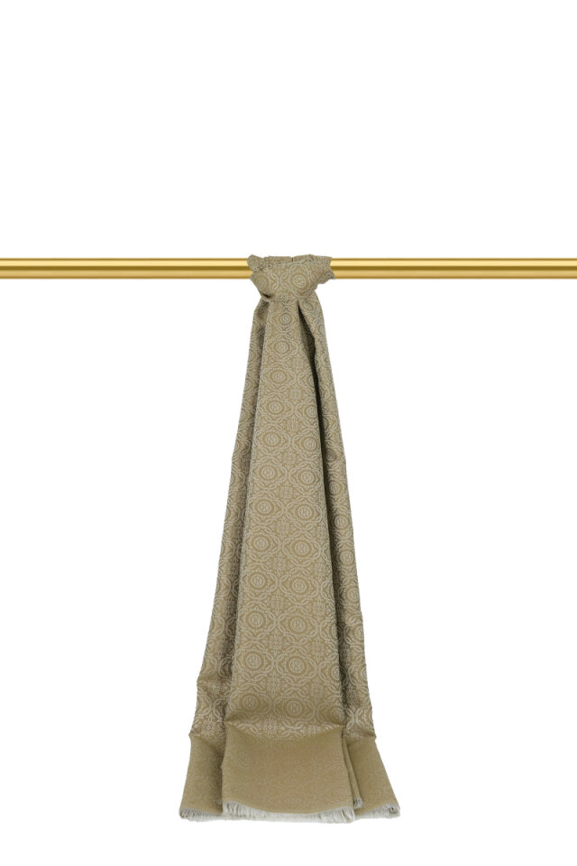 Yağ Yeşil Halka Desen Jakarlı İpek Şal - Bursa İpek