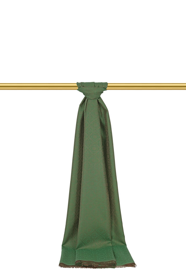 Yeşil Halka Desen Jakarlı İpek Şal - Bursa İpek