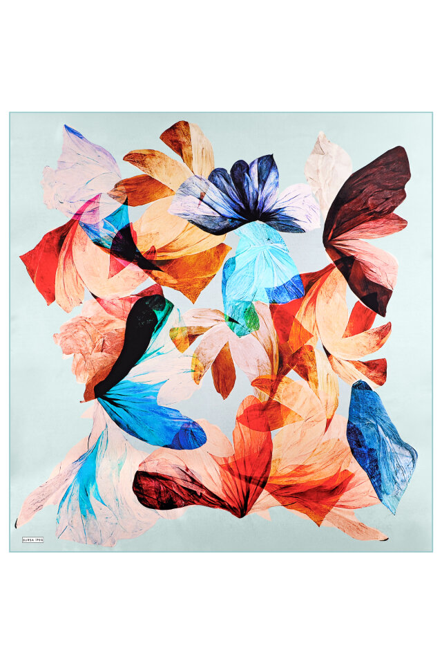 Ice Blue Harmony Pattern Sura Silk Scarf - 3