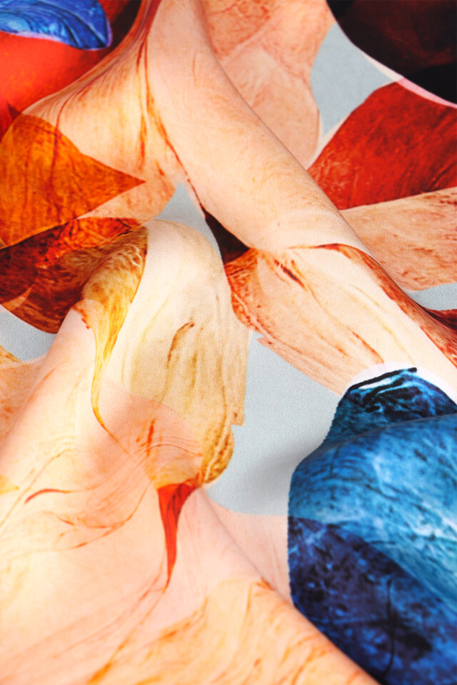 Ice Blue Harmony Pattern Sura Silk Scarf - 4