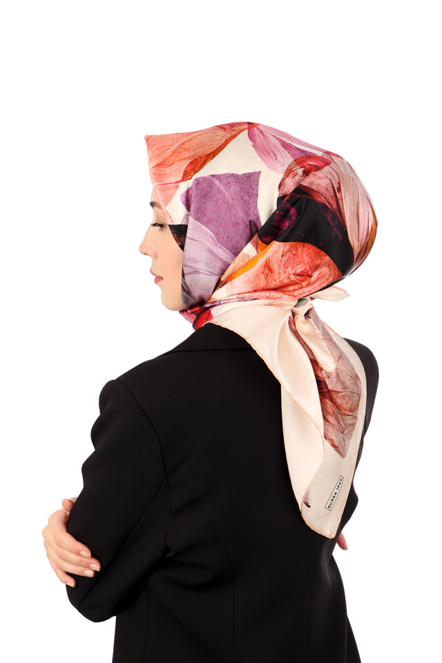 Salmon Harmony Pattern Sura Silk Scarf - 2