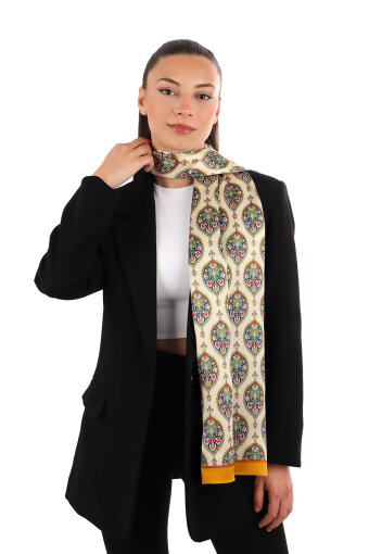 Hardal Hatai Desen Dar İpek Fular 