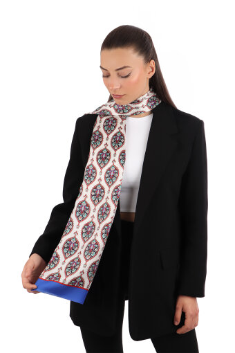 Saks Hatai Desen Dar İpek Fular 