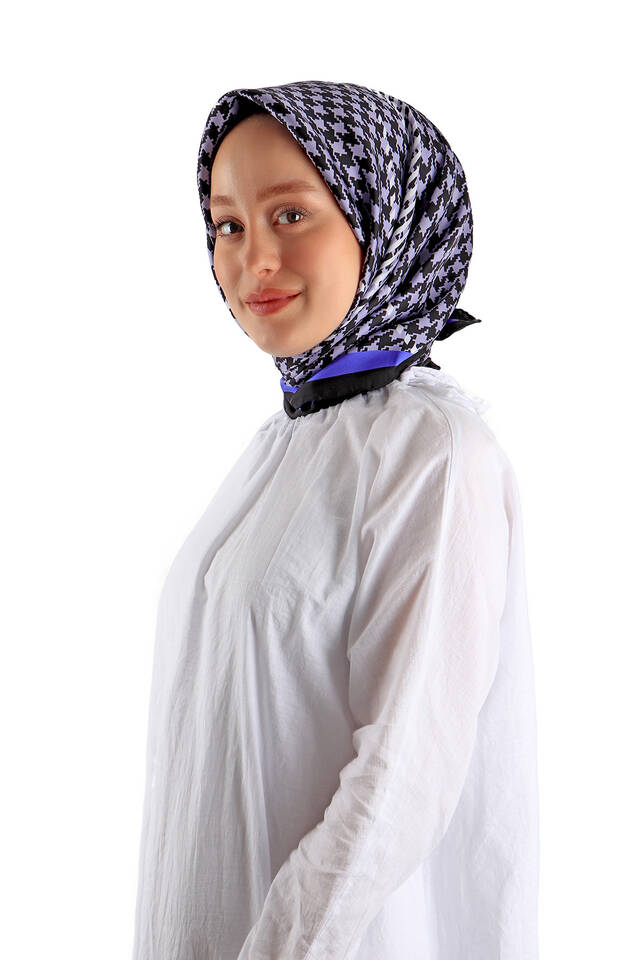 أرجواني شريط نمط Houndstooth نمط حك الحرير وشاح مربع - 2