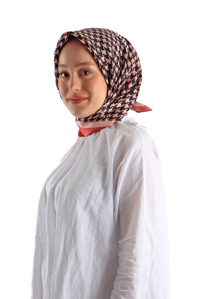 سمك السلمون شريطية نمط Houndstooth نمط حك الحرير وشاح مربع - 2