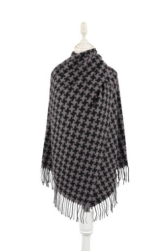 Black Houndstooth Pattern Winter Shawl 