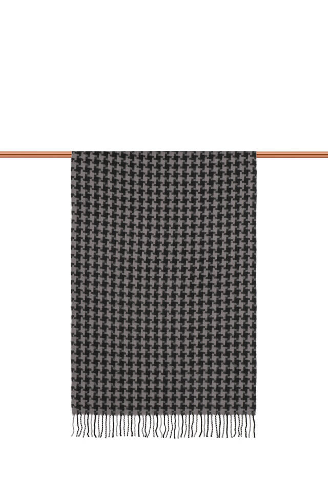 Black Houndstooth Pattern Winter Shawl - 2