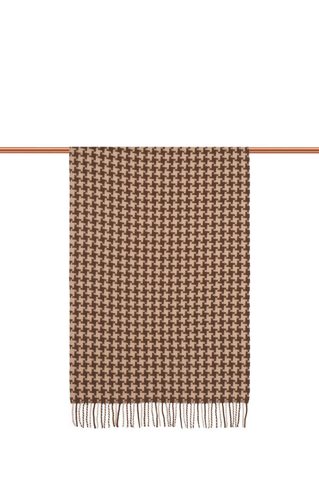Brown Houndstooth Pattern Winter Shawl - 2