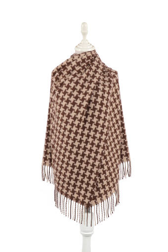 Brown Houndstooth Pattern Winter Shawl 
