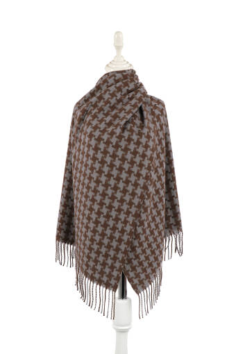 Gray Houndstooth Pattern Winter Shawl 