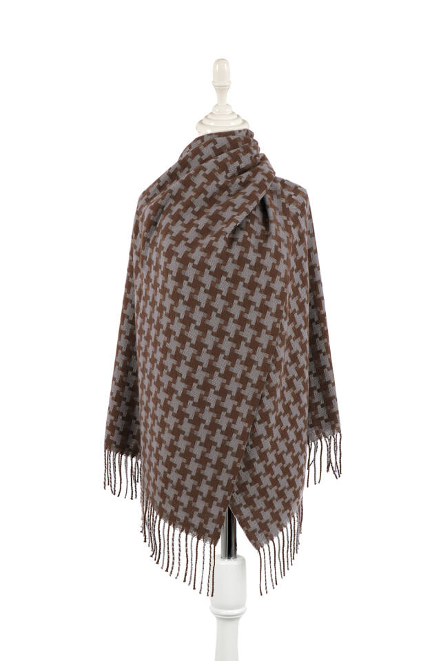 Gray Houndstooth Pattern Winter Shawl - Bursa İpek