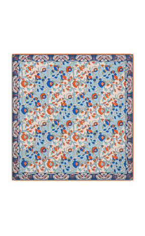 Ice Blue Shawl Pattern Voile Silk Square Scarf 