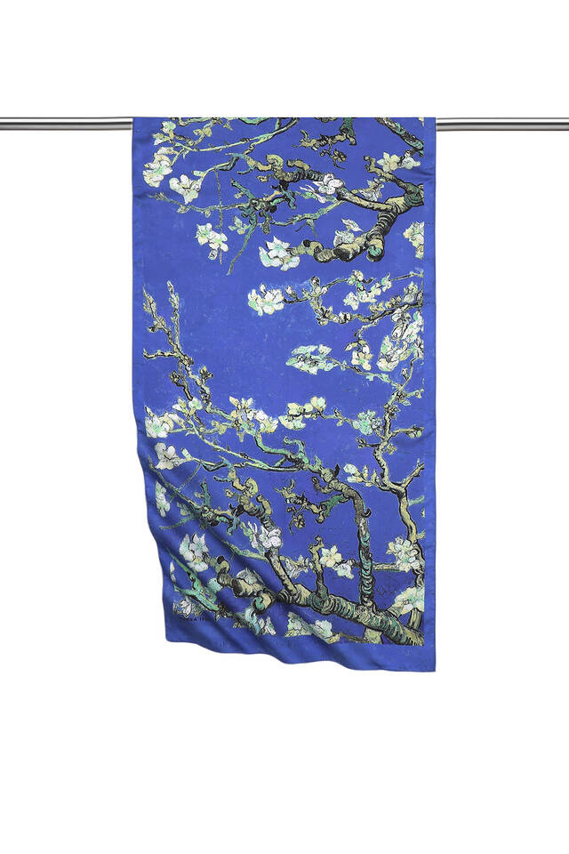 Indigo Almond Blossom Silky Foulard - Bursa İpek