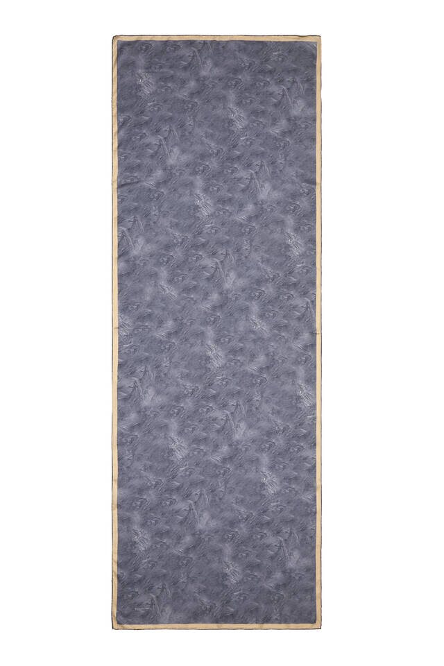 Indigo Brush Pattern Silk Scarf - 4