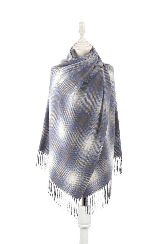 Indigo Gray Patterned Winter Shawl 