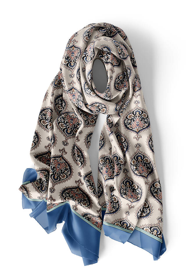Indigo Hatai Pattern Silk Foulard - 3