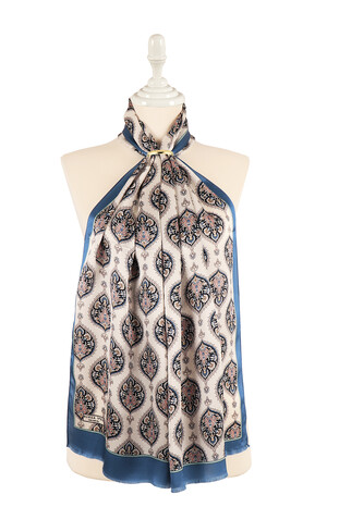 Indigo Hatai Pattern Silk Foulard 