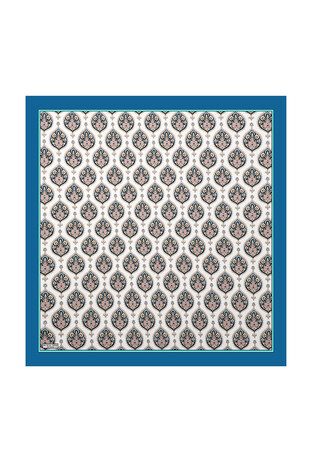 Indigo Hatai Pattern Silk Square Scarf - Thumbnail