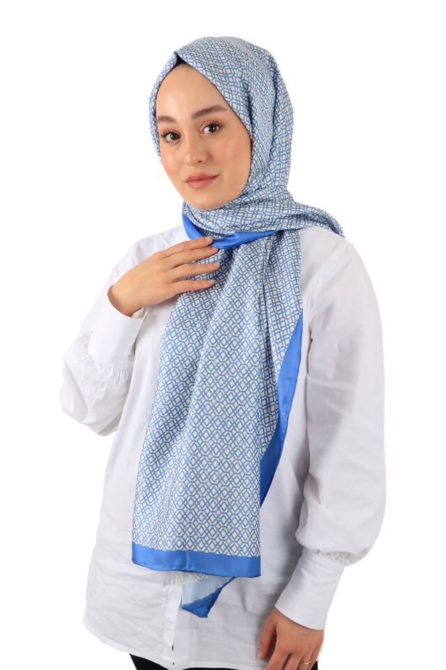 Indigo Honeycomb Pattern Twill Silk Scarf - 3