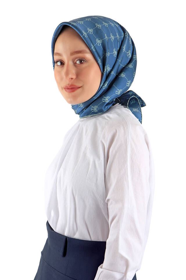 İndigo Kelebek Monogram Twill İpek Eşarp - 2