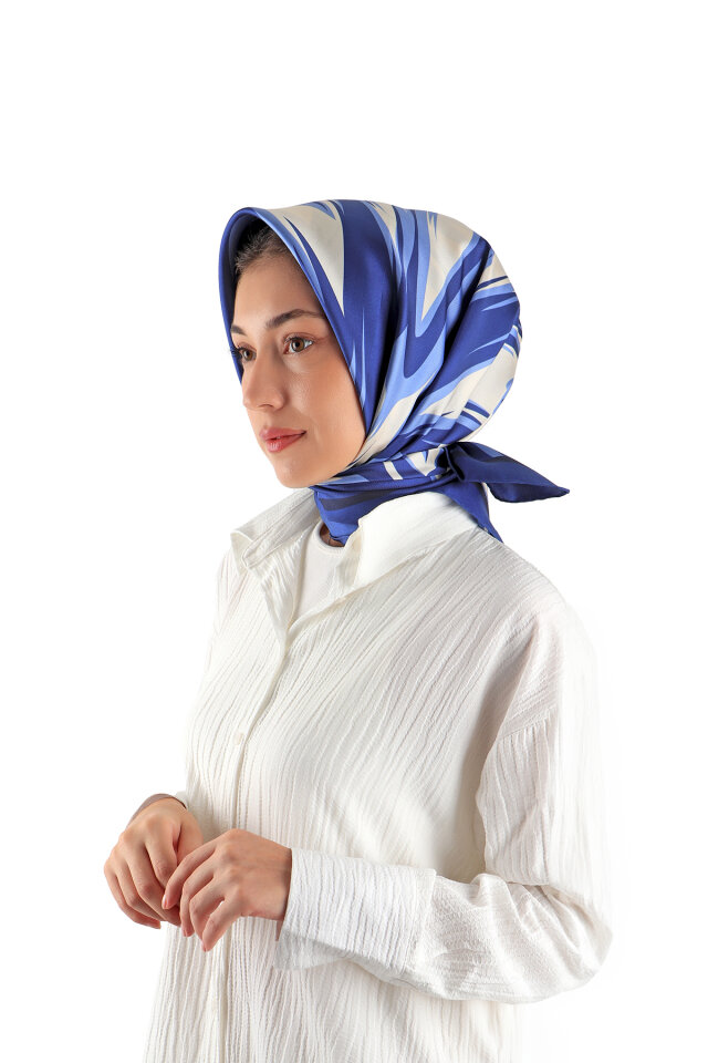 Indigo Nilsu Pattern Twill Silk Square Scarf - 1