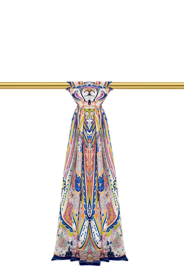 Indigo Sahara Pattern Silk Scarf 