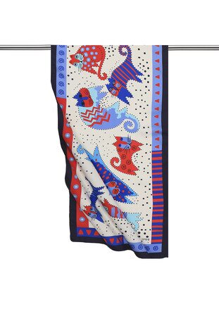 Indigo Sax Patterned Silky Foulard 