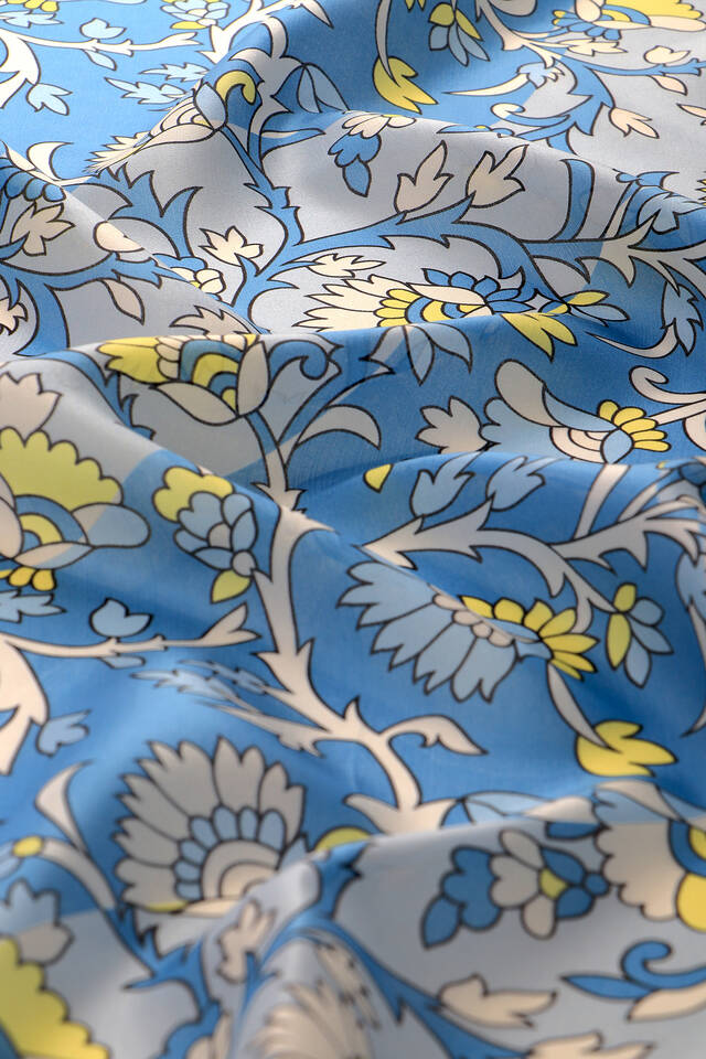 Indigo Shawl Pattern Voile Silk Square Scarf - 3