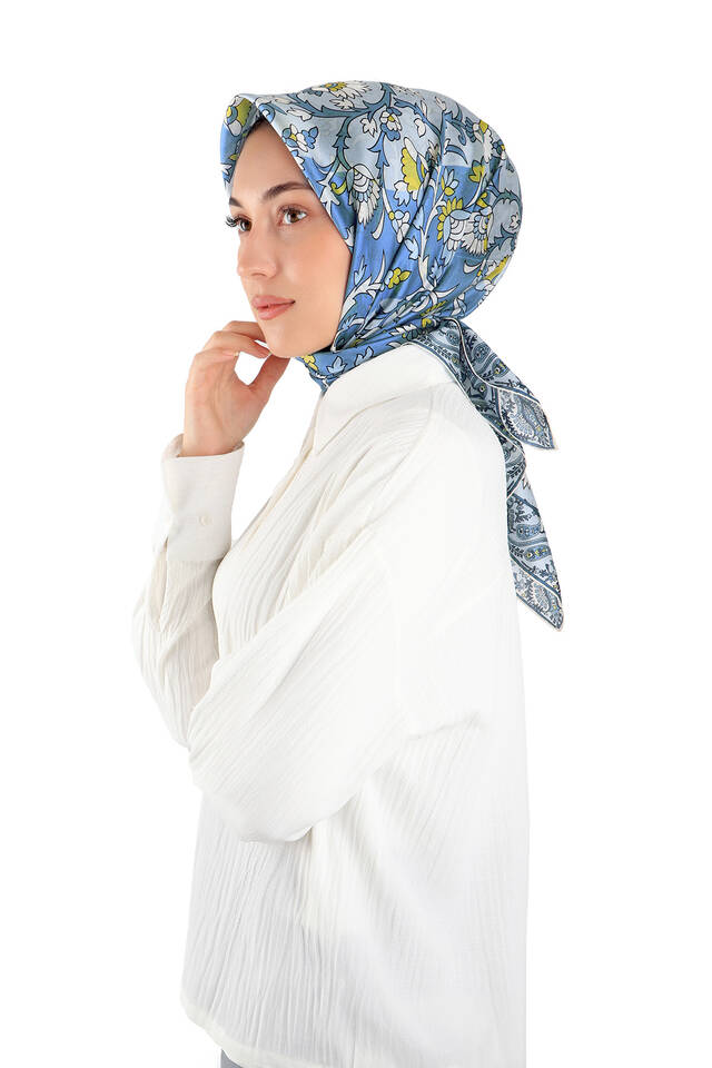 Indigo Shawl Pattern Voile Silk Square Scarf - 2