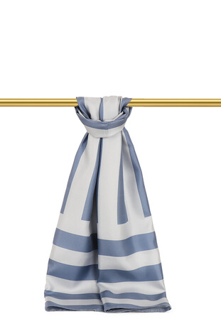 Indigo Stripe Pattern Twill Silk Scarf 