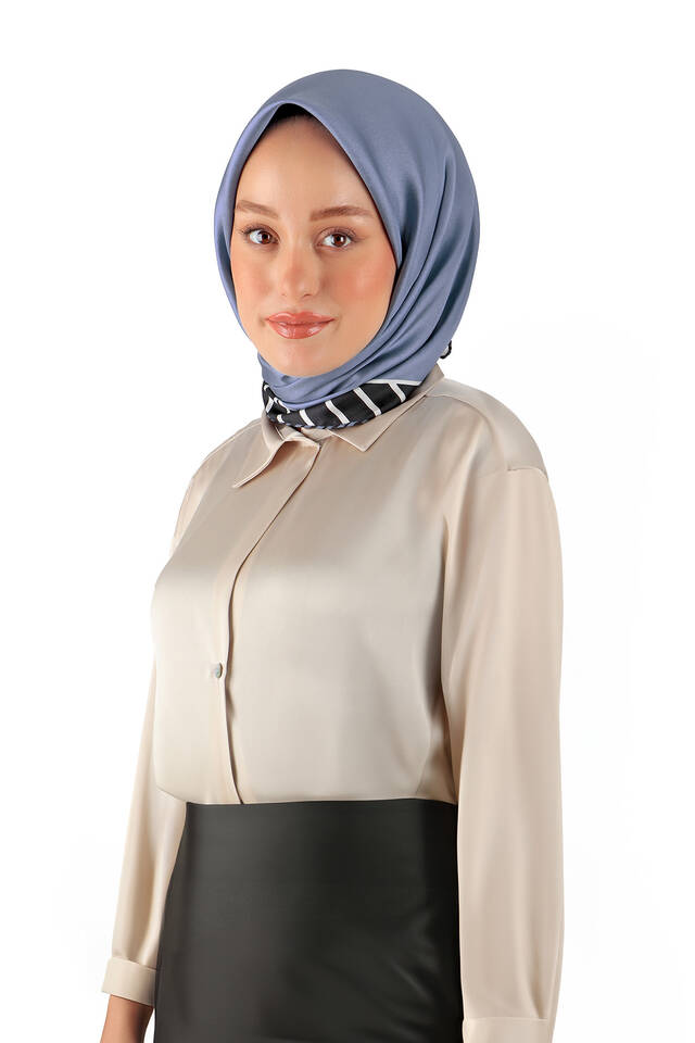 Indigo Stripe Pattern Twill Silk Square Scarf - 2